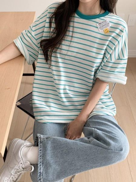 ZinD [ 微笑小標寬袖條紋T恤 ] 3色 2603161 shihslica 