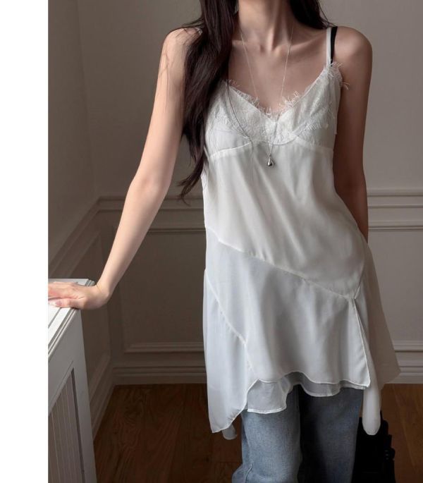 ZinD [ 睫毛蕾絲細肩浪漫長背心 ] 天使白色 2604082 shihslica ZinD,zind,ZD,zooindrawer,zoo in 抽屜,抽屜動物園,丹寧,裙子,裙子富翁,洋裝,韓國襪子,年終慶,雙11,雙12,黑五,洋裝,合購價,自訂,春裝,Tshirt