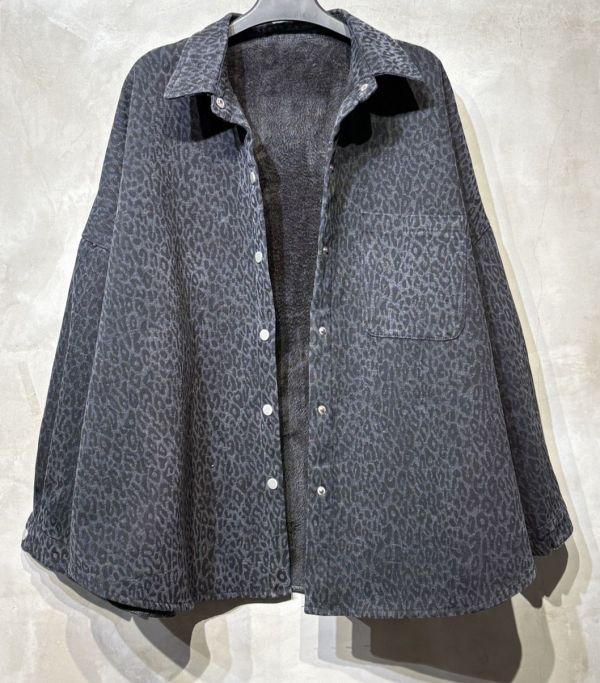 ZinD [ 水洗小豹紋內絨毛襯衫外套 ] 炭灰 2511293 (shihslica) ZinD,zind,ZD,zooindrawer,zoo in drawer,抽屜動物園,丹寧,牛仔外套,外套富翁,洋裝,韓國襪子