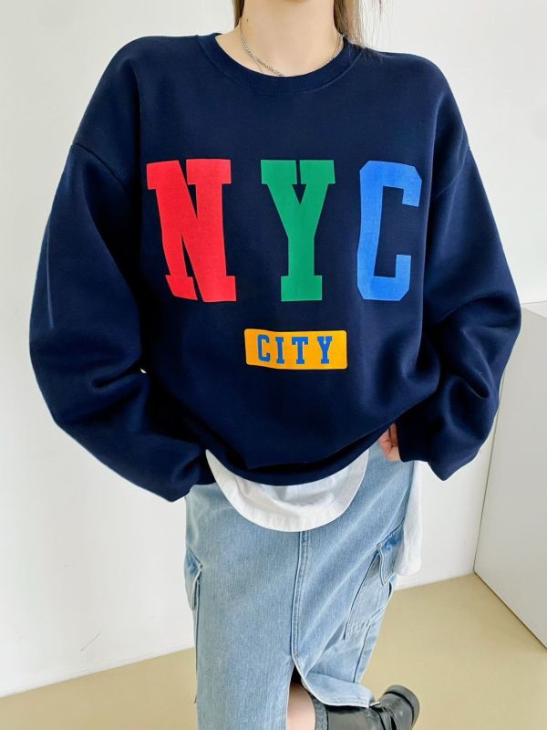 ZinD [ 彩字NYC內刷毛大學Ｔ ] 3色 2511192 ZinD,zind,ZD,zooindrawer,zoo in drawer,抽屜動物園,丹寧,牛仔外套,外套富翁,洋裝,韓國襪子