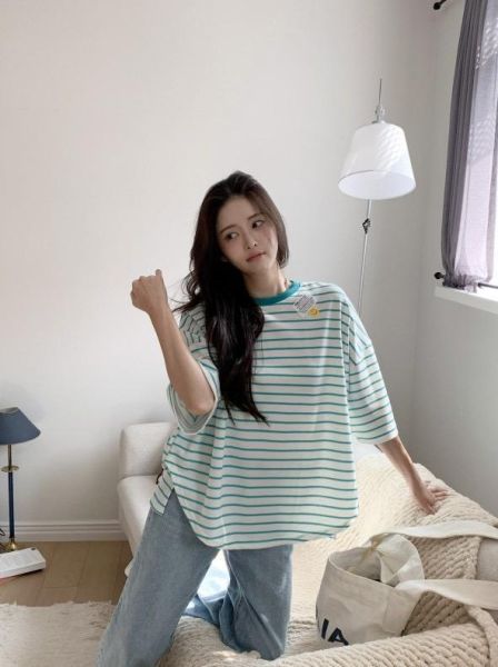 ZinD [ 微笑小標寬袖條紋T恤 ] 3色 2603161 shihslica 