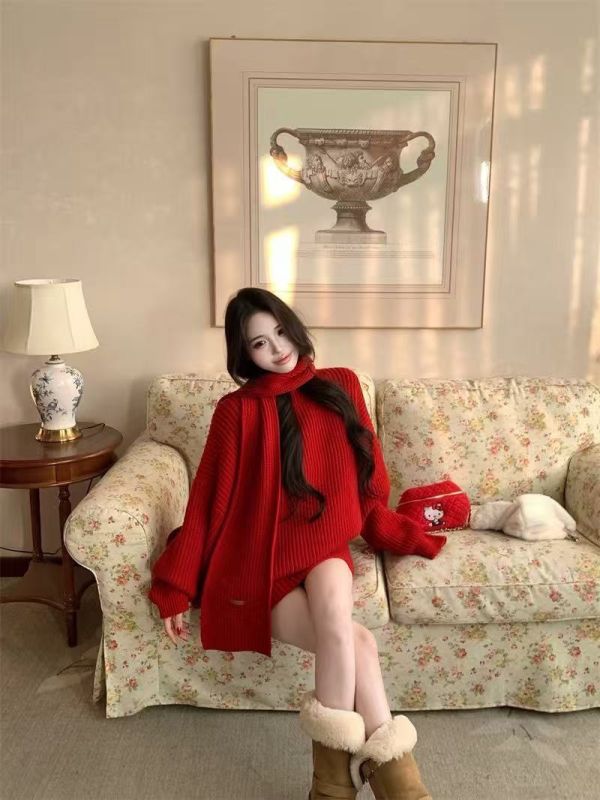 ZinD [ 套裝3件組：粗針寬毛衣+短裙+圍巾 ] 3色 2512221 ZinD,zind,ZD,zooindrawer,zoo in drawer,抽屜動物園,丹寧,牛仔外套,外套富翁,洋裝,韓國襪子,年終慶,雙11,雙12,黑五,週年慶,合購價,自訂款