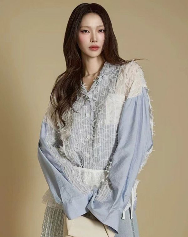 Z in D [ 羽毛紗拼接風格襯衫 ] 2色 2508221 (shihslica) ZinD,zind,ZD,zooindrawer,zoo in drawer,抽屜動物園,丹寧,牛仔外套,外套富翁,洋裝
