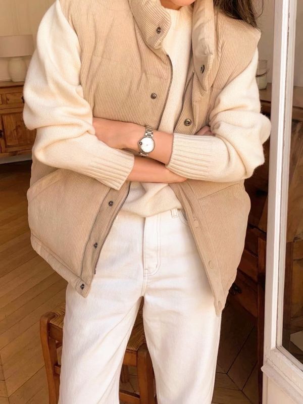 ZinD [ 燈芯絨排扣高領鋪棉暖背心 ] 3色 2512041 ZinD,zind,ZD,zooindrawer,zoo in drawer,抽屜動物園,丹寧,牛仔外套,外套富翁,洋裝,韓國襪子