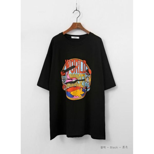 ZinD [ 彩繪漫畫風格中長版Ｔ恤 ] 3色 2605014 ZinD,zind,ZD,zooindrawer,zoo in 抽屜,動物園,丹寧,外套,外套富翁,洋裝,韓國襪子,年終慶,雙11,雙12,黑五,百搭,合購價,自訂,春裝,Tshirt,首爾,正韓,套裝