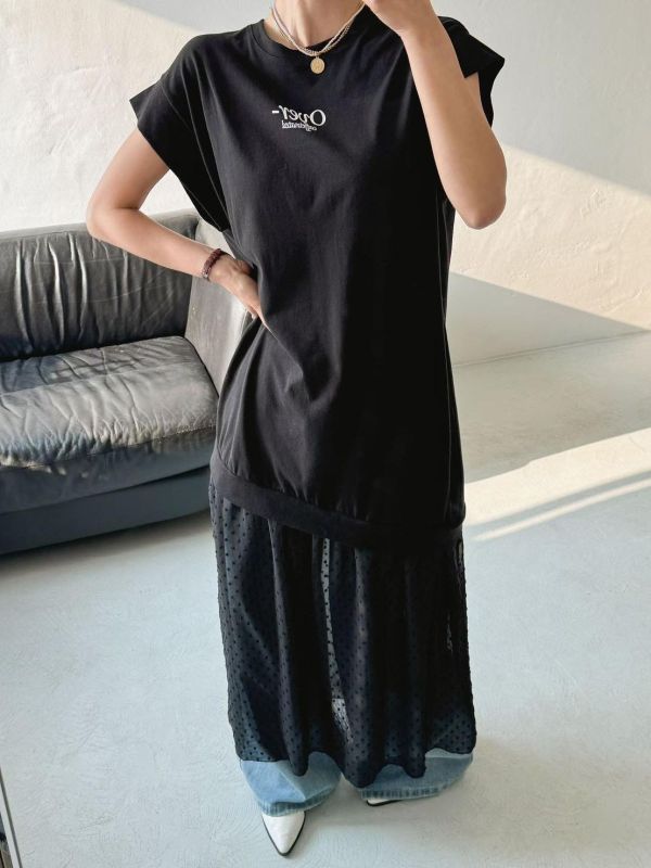 ZinD [ 裙襬米點透紗拼接連身Ｔ ] 2色 2603271 shihslica ZinD,zind,ZD,zooindrawer,zoo in 抽屜,抽屜動物園,丹寧,裙子,裙子富翁,洋裝,韓國襪子,年終慶,雙11,雙12,黑五,永恆慶,合購價,自訂,春裝