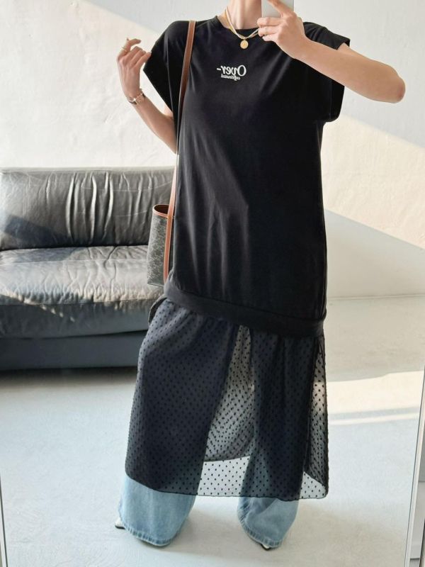 ZinD [ 裙襬米點透紗拼接連身Ｔ ] 2色 2603271 shihslica ZinD,zind,ZD,zooindrawer,zoo in 抽屜,抽屜動物園,丹寧,裙子,裙子富翁,洋裝,韓國襪子,年終慶,雙11,雙12,黑五,永恆慶,合購價,自訂,春裝