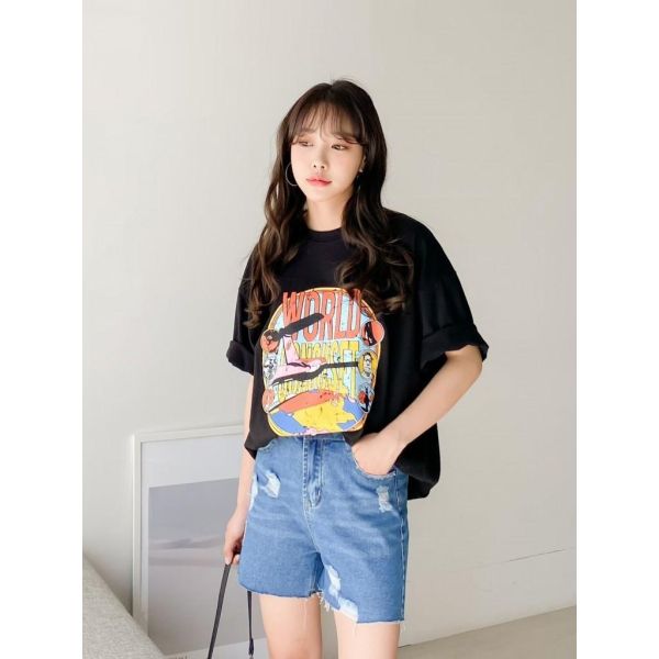 ZinD [ 彩繪漫畫風格中長版Ｔ恤 ] 3色 2605014 ZinD,zind,ZD,zooindrawer,zoo in 抽屜,動物園,丹寧,外套,外套富翁,洋裝,韓國襪子,年終慶,雙11,雙12,黑五,百搭,合購價,自訂,春裝,Tshirt,首爾,正韓,套裝