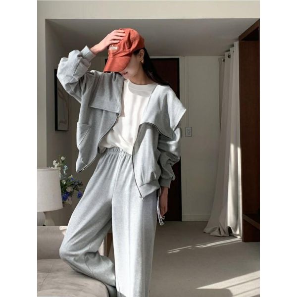 ZinD [ 休閒套裝 翻領拉鍊外套+褲 ] 2色 2502011 