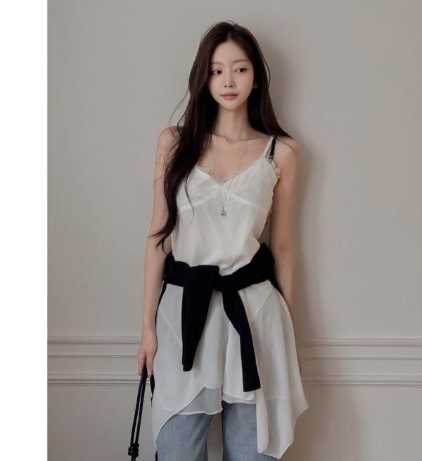 ZinD [ 睫毛蕾絲細肩浪漫長背心 ] 天使白色 2604082 shihslica ZinD,zind,ZD,zooindrawer,zoo in 抽屜,抽屜動物園,丹寧,裙子,裙子富翁,洋裝,韓國襪子,年終慶,雙11,雙12,黑五,洋裝,合購價,自訂,春裝,Tshirt