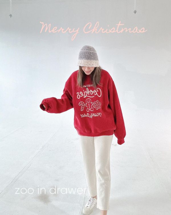 ZinD [ 曾智希/李又汝/楊淨宇穿著款：薑餅人刷毛暖T ] 2色 2511212 ZinD,zind,ZD,zooindrawer,zoo in drawer,抽屜動物園,丹寧,牛仔外套,外套富翁,洋裝,韓國襪子,年終慶,雙11,雙12,黑五,週年慶,合購價,自訂款