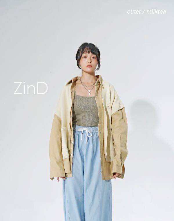 Z in D [ 智希/家蓁穿著款：自訂款！針織拼接奶茶襯衫外套 ] 奶茶卡其 2504111m (shihslica) ZinD,zind,ZD,zooindrawer,zoo in drawer,抽屜動物園,丹寧,牛仔外套,外套富翁,洋裝,韓國襪子,年終慶,雙11,雙12,黑五,週年慶,合購價,自訂款