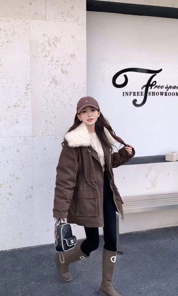 ZinD [ 捲毛大翻領可收腰軍風外套 ] 3色 2512261 