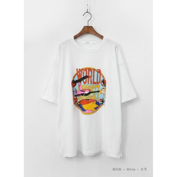 ZinD [ 彩繪漫畫風格中長版Ｔ恤 ] 3色 2605014 ZinD,zind,ZD,zooindrawer,zoo in 抽屜,動物園,丹寧,外套,外套富翁,洋裝,韓國襪子,年終慶,雙11,雙12,黑五,百搭,合購價,自訂,春裝,Tshirt,首爾,正韓,套裝