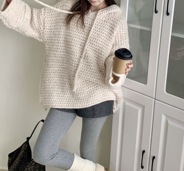 ZinD [ 粗針捲邊連帽針織衫 ] 4色 2512092 shihslica ZinD,zind,ZD,zooindrawer,zoo in drawer,抽屜動物園,丹寧,牛仔外套,外套富翁,洋裝,韓國襪子