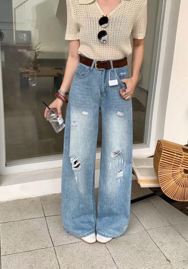 ZinD [ 刷色微破損直筒寬褲 ] 4尺寸 2604241 ZinD,zind,ZD,zooindrawer,zoo in 抽屜,抽屜動物園,丹寧,外套,外套富翁,洋裝,韓國襪子,年終慶,雙11,雙12,黑五,合購價,自訂,春裝,牛仔褲,顯瘦