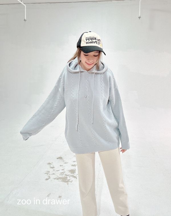 ZinD [ 柔柔 麻花編飾彈性連帽針織 ] 3色 2601021 shihslica ZinD,zind,ZD,zooindrawer,zoo in drawer,抽屜動物園,丹寧,牛仔外套,外套富翁,洋裝,韓國襪子,年終慶,雙11,雙12,黑五,週年慶,合購價,自訂款