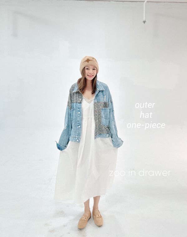 Z in D [ 豹紋拼接口袋單寧外套 ] 2510071 (shihslca) ZinD,zind,ZD,zooindrawer,zoo in drawer,抽屜動物園,丹寧,牛仔外套,外套富翁,洋裝