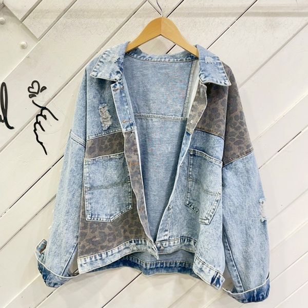 Z in D [ 豹紋拼接口袋單寧外套 ] 2510071 (shihslca) ZinD,zind,ZD,zooindrawer,zoo in drawer,抽屜動物園,丹寧,牛仔外套,外套富翁,洋裝