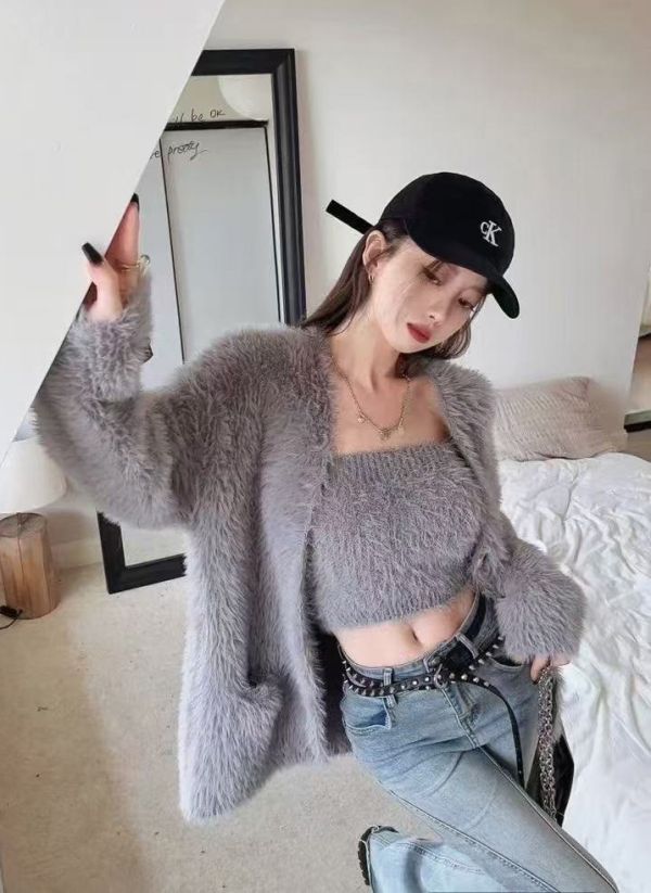 ZinD [ 柔軟絨毛小平口＋外套甜美套裝 ] 4色 2511219 ZinD,zind,ZD,zooindrawer,zoo in drawer,抽屜動物園,丹寧,牛仔外套,外套富翁,洋裝,韓國襪子