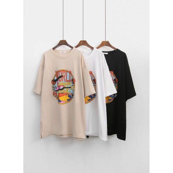 ZinD [ 彩繪漫畫風格中長版Ｔ恤 ] 3色 2605014 ZinD,zind,ZD,zooindrawer,zoo in 抽屜,動物園,丹寧,外套,外套富翁,洋裝,韓國襪子,年終慶,雙11,雙12,黑五,百搭,合購價,自訂,春裝,Tshirt,首爾,正韓,套裝