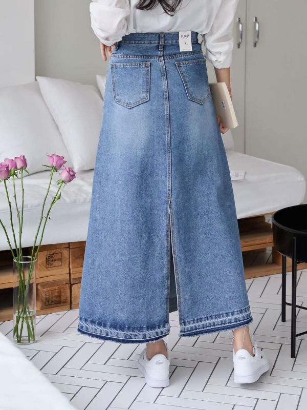 ZinD [ 漸層復古藍後開衩丹寧裙 ] 6尺寸 2603151 