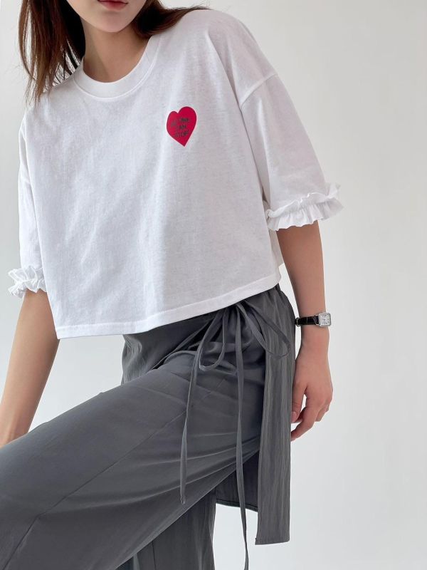 ZinD [ 小愛心波邊袖短棉T ] 3色 2603253 （shihslica） 