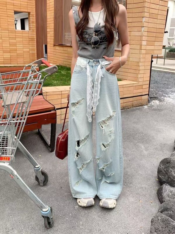 Z in D [ 破損刷淺色高腰丹寧寬褲 ] 4size 2505073 (shihslica) ZinD,zind,ZD,zooindrawer,zoo in drawer,抽屜動物園,丹寧,牛仔外套,外套富翁,洋裝