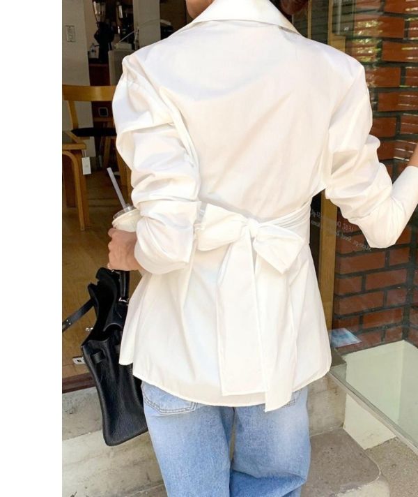 ZinD [ 假兩件綁帶造型後蝴蝶結襯衫 ] 2色 2603051 shihslica ZinD,zind,ZD,zooindrawer,zoo in drawer,抽屜動物園,丹寧,牛仔外套,外套富翁,洋裝,韓國襪子,年終慶,雙11,雙12,黑五,週年慶,合購價,自訂款,shihslica,春裝,襯衫