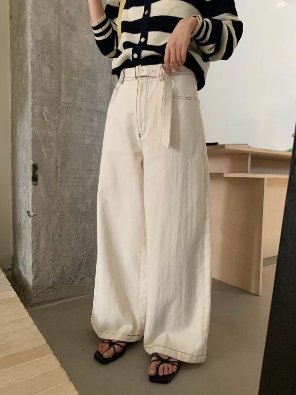 Z in D [ 附腰帶米杏色率性寬管褲 ] 2 size 2509228 ZinD,zind,ZD,zooindrawer,zoo in drawer,抽屜動物園,丹寧,牛仔外套,外套富翁,洋裝