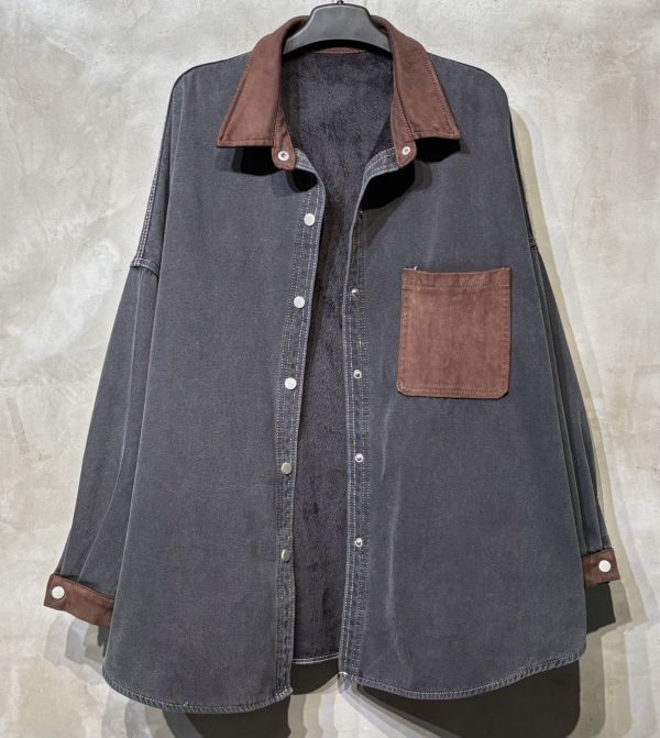 ZinD [ 麂皮拼接內絨毛丹寧襯衫外套 ] 炭灰 2601071 shihsalica ZinD,zind,ZD,zooindrawer,zoo in drawer,抽屜動物園,丹寧,牛仔外套,外套富翁,洋裝,韓國襪子,年終慶,雙11,雙12,黑五,週年慶,合購價,自訂款,shihslica