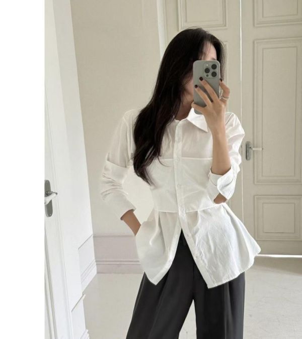 ZinD [ 假兩件綁帶造型後蝴蝶結襯衫 ] 2色 2603051 shihslica ZinD,zind,ZD,zooindrawer,zoo in drawer,抽屜動物園,丹寧,牛仔外套,外套富翁,洋裝,韓國襪子,年終慶,雙11,雙12,黑五,週年慶,合購價,自訂款,shihslica,春裝,襯衫