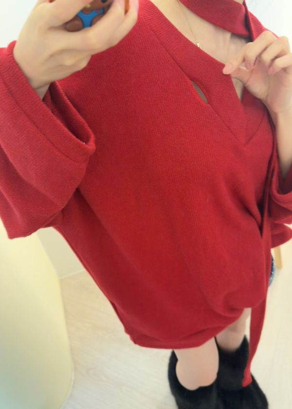 ZinD [ 大Ｖ領穿帶領巾寬袖針織 ] 2色 2512042 ZinD,zind,ZD,zooindrawer,zoo in drawer,抽屜動物園,丹寧,牛仔外套,外套富翁,洋裝,韓國襪子