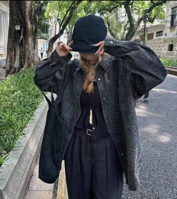 ZinD [ 水洗小豹紋內絨毛襯衫外套 ] 炭灰 2511293 (shihslica) ZinD,zind,ZD,zooindrawer,zoo in drawer,抽屜動物園,丹寧,牛仔外套,外套富翁,洋裝,韓國襪子