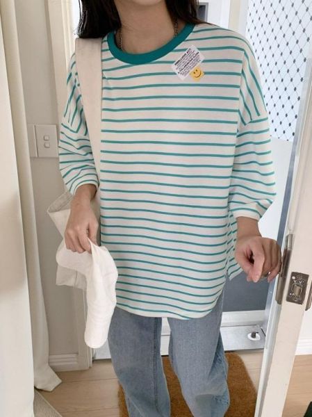 ZinD [ 微笑小標寬袖條紋T恤 ] 3色 2603161 shihslica 