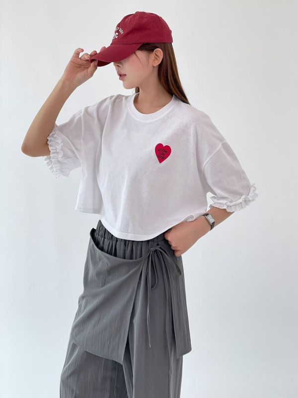 ZinD [ 小愛心波邊袖短棉T ] 3色 2603253 （shihslica） 