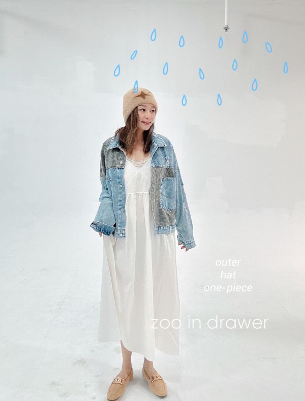 Z in D [ 豹紋拼接口袋單寧外套 ] 2510071 (shihslca) ZinD,zind,ZD,zooindrawer,zoo in drawer,抽屜動物園,丹寧,牛仔外套,外套富翁,洋裝