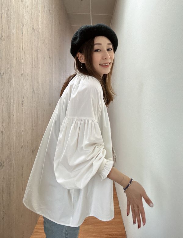 shihslica [ 開v口小立領澎袖質感襯衫 ] 白色 2501181 