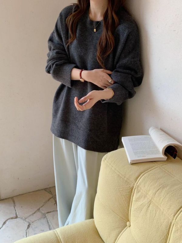 Z in D [ 圓領落肩寬鬆針織 ] 5色 2510151 ZinD,zind,ZD,zooindrawer,zoo in drawer,抽屜動物園,丹寧,牛仔外套,外套富翁,洋裝,韓國襪子