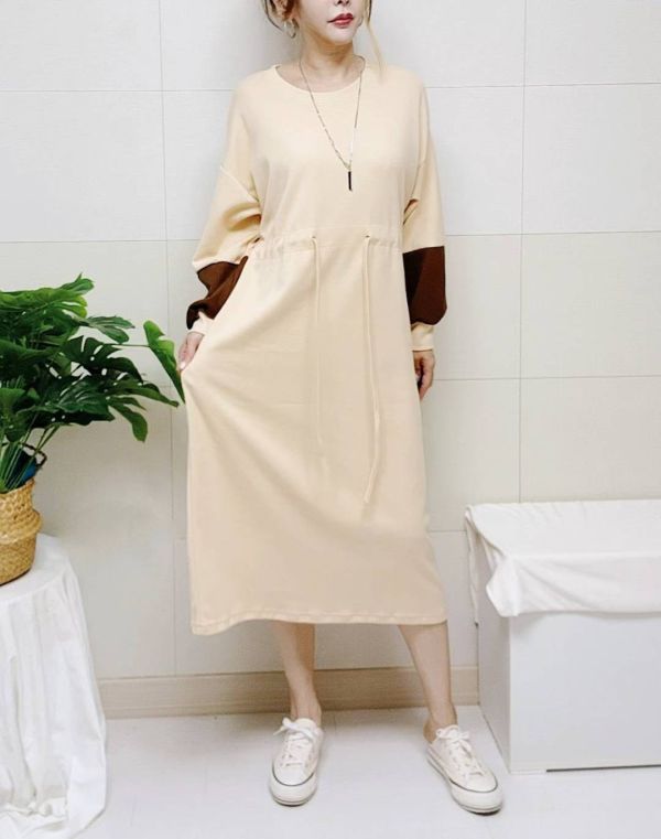 Z in D [ 袖子拼色縮腰連身洋裝 ] 5色 2510131 (shihslica) ZinD,zind,ZD,zooindrawer,zoo in drawer,抽屜動物園,丹寧,牛仔外套,外套富翁,洋裝,韓國襪子