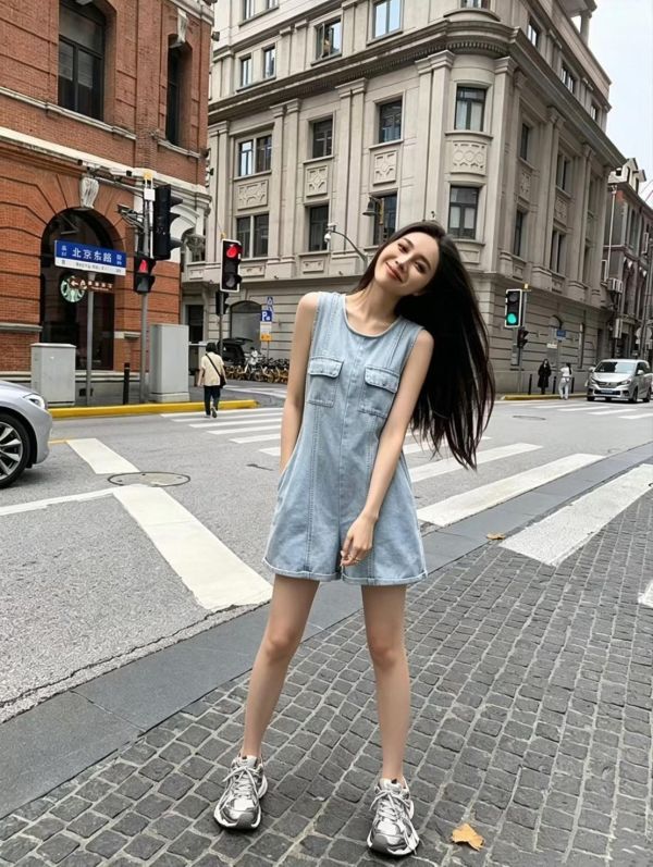 ZinD [ 簡約圓領口袋丹寧連身短褲 ] 淺藍單寧 2606129 ZinD,zind,ZD,zooindrawer,zoo in 抽屜,動物園,丹寧,外套,外套富翁,洋裝,韓國襪子,年終慶,雙11,雙12,黑五,百搭,合購價,自訂,春裝,Tshirt,首爾