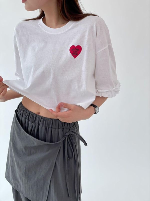 ZinD [ 小愛心波邊袖短棉T ] 3色 2603253 （shihslica） 