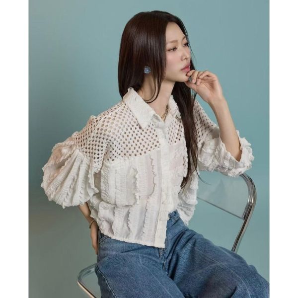 ZinD [ 拼接風格氣球袖浪漫襯衫 ] 2色 2602051 shihslica ZinD,zind,ZD,zooindrawer,zoo in drawer,抽屜動物園,丹寧,牛仔外套,外套富翁,洋裝,韓國襪子,年終慶,雙11,雙12,黑五,週年慶,合購價,自訂款