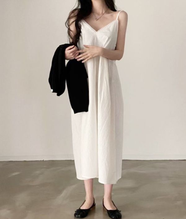 Z in D [ 細肩滾邊V領挺布洋裝 ] 3色 2510301 shihslica 250124外袋-有機米餅-2