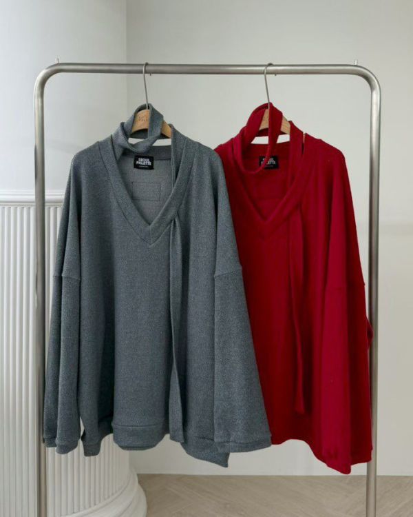 ZinD [ 大Ｖ領穿帶領巾寬袖針織 ] 2色 2512042 ZinD,zind,ZD,zooindrawer,zoo in drawer,抽屜動物園,丹寧,牛仔外套,外套富翁,洋裝,韓國襪子