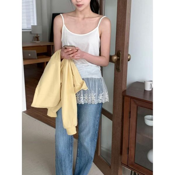 ZinD [ 衣襬蕾絲花細肩長背心 ] 4色 2603261 shihslica ZinD,zind,ZD,zooindrawer,zoo in 抽屜,抽屜動物園,丹寧,裙子,裙子富翁,洋裝,韓國襪子,年終慶,雙11,雙12,黑五,永恆慶,合購價,自訂,春裝,Tshirt