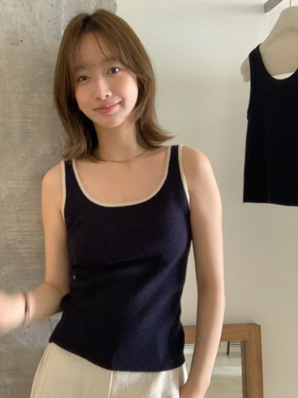 Z in D [ 超彈性柔軟薄針織滾邊背心 ] 2色 2505261 (shihslica) ZinD,zind,ZD,zooindrawer,zoo in drawer,抽屜動物園,丹寧,牛仔外套,外套富翁,洋裝