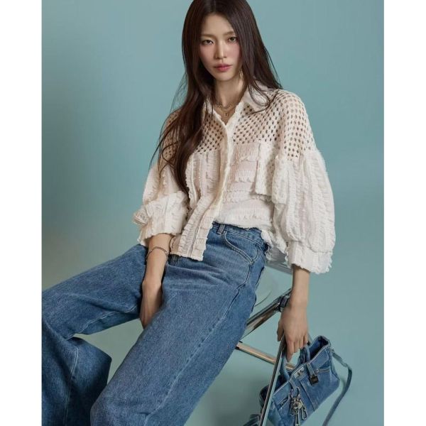 ZinD [ 拼接風格氣球袖浪漫襯衫 ] 2色 2602051 shihslica ZinD,zind,ZD,zooindrawer,zoo in drawer,抽屜動物園,丹寧,牛仔外套,外套富翁,洋裝,韓國襪子,年終慶,雙11,雙12,黑五,週年慶,合購價,自訂款