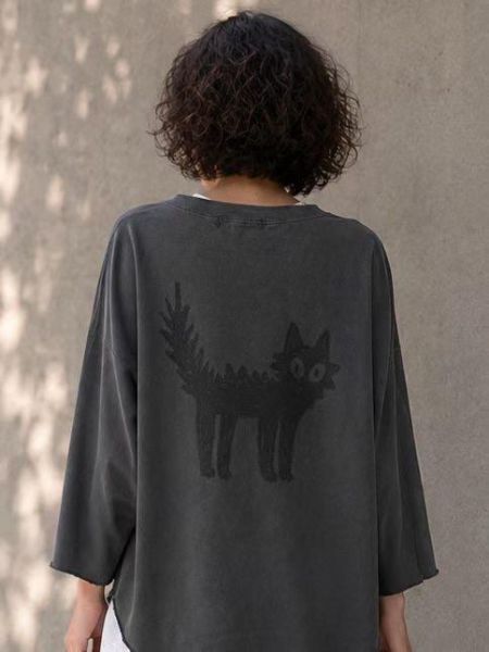 ZinD [ SALE 驚嚇貓咪寬袖質感棉Ｔ ] 4色 2609082 ZinD,zind,ZD,zooindrawer,zoo in 抽屜,動物園,丹寧,外套,外套富翁,洋裝,韓國襪子,年終慶,雙11,雙12,黑五,百搭,合購價,自訂,春裝,Tshirt,首爾