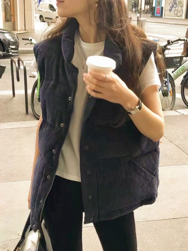 ZinD [ 燈芯絨排扣高領鋪棉暖背心 ] 3色 2512041 ZinD,zind,ZD,zooindrawer,zoo in drawer,抽屜動物園,丹寧,牛仔外套,外套富翁,洋裝,韓國襪子